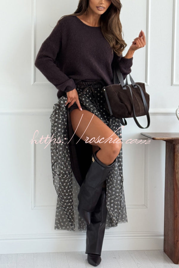 Timeless Treasures Tulle Polka Dot High Rise Elastic Waist Maxi Skirt