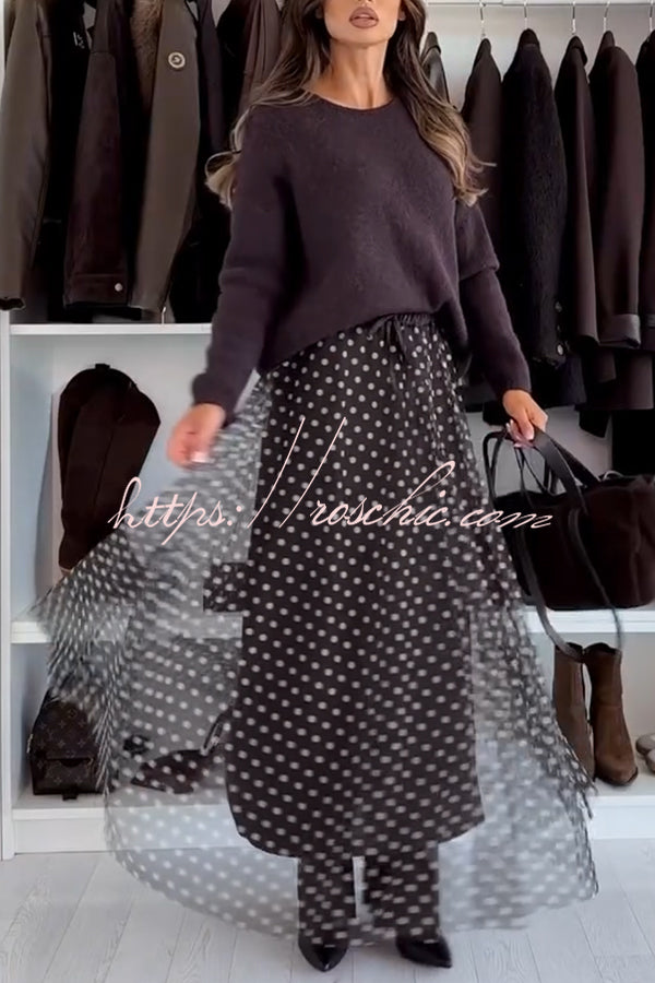 Timeless Treasures Tulle Polka Dot High Rise Elastic Waist Maxi Skirt