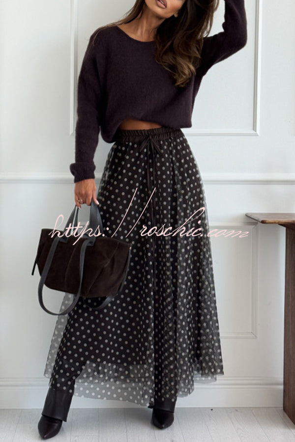 Timeless Treasures Tulle Polka Dot High Rise Elastic Waist Maxi Skirt