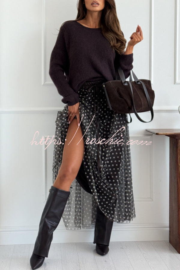 Timeless Treasures Tulle Polka Dot High Rise Elastic Waist Maxi Skirt
