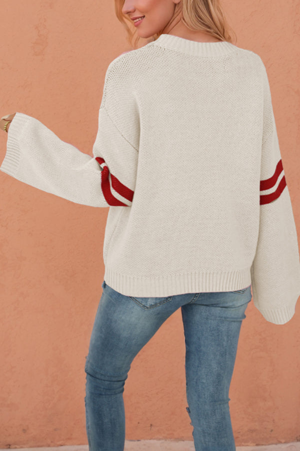 Fashionable Heart-shaped Jacquard Long-sleeved Loose Knit Sweater